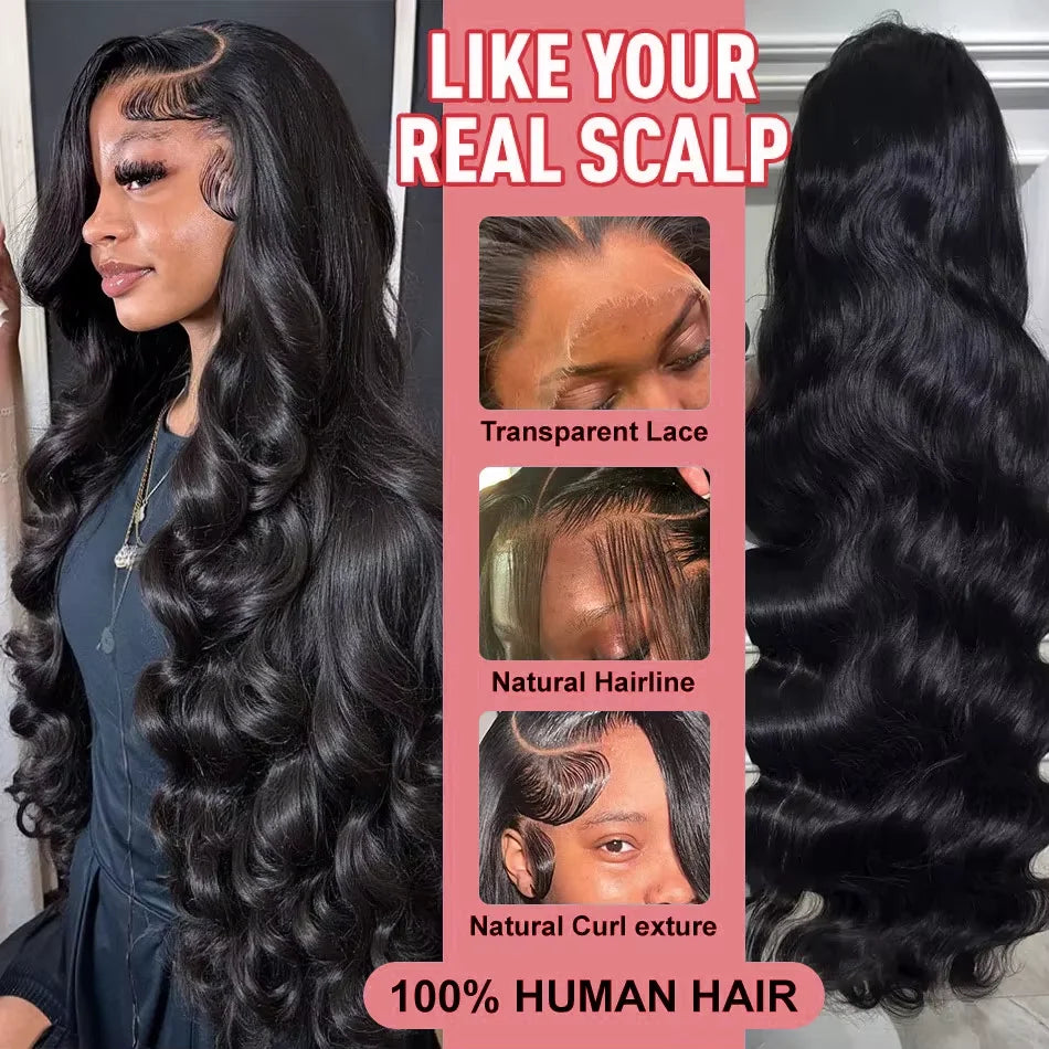 30 36 Inch 13x6 HD Transparent Lace Frontal Wig Body Wave Human Hair 13x4 Lace Front Wig Pre Plucked 300% Glueless Wig For Women