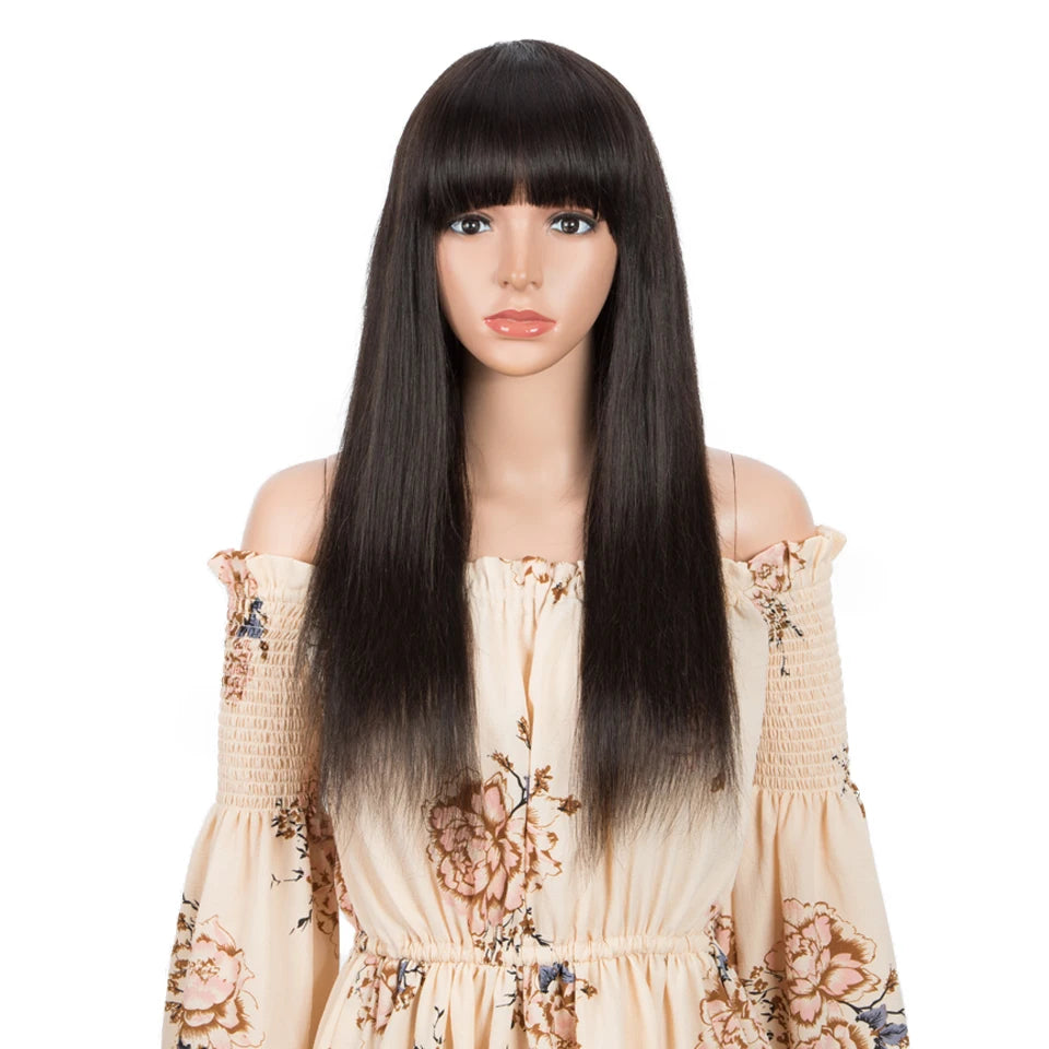 Sleek Red Human Hair Wigs 28 Inch Long Straight Hair Wig With Bangs For Women Colored Brazilian Hair Wig Red Cosplay Bob Wig
