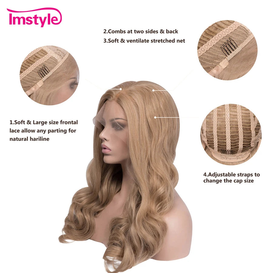 Imstyle Honey Blonde Wigs Synthetic Lace Front Wig Wavy Wigs For Women Heat Resistant Fiber Natural Hair Cosplay Wig
