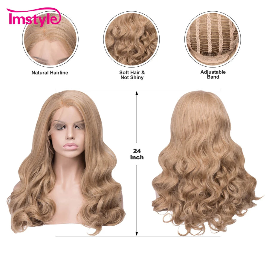Imstyle Honey Blonde Wigs Synthetic Lace Front Wig Wavy Wigs For Women Heat Resistant Fiber Natural Hair Cosplay Wig