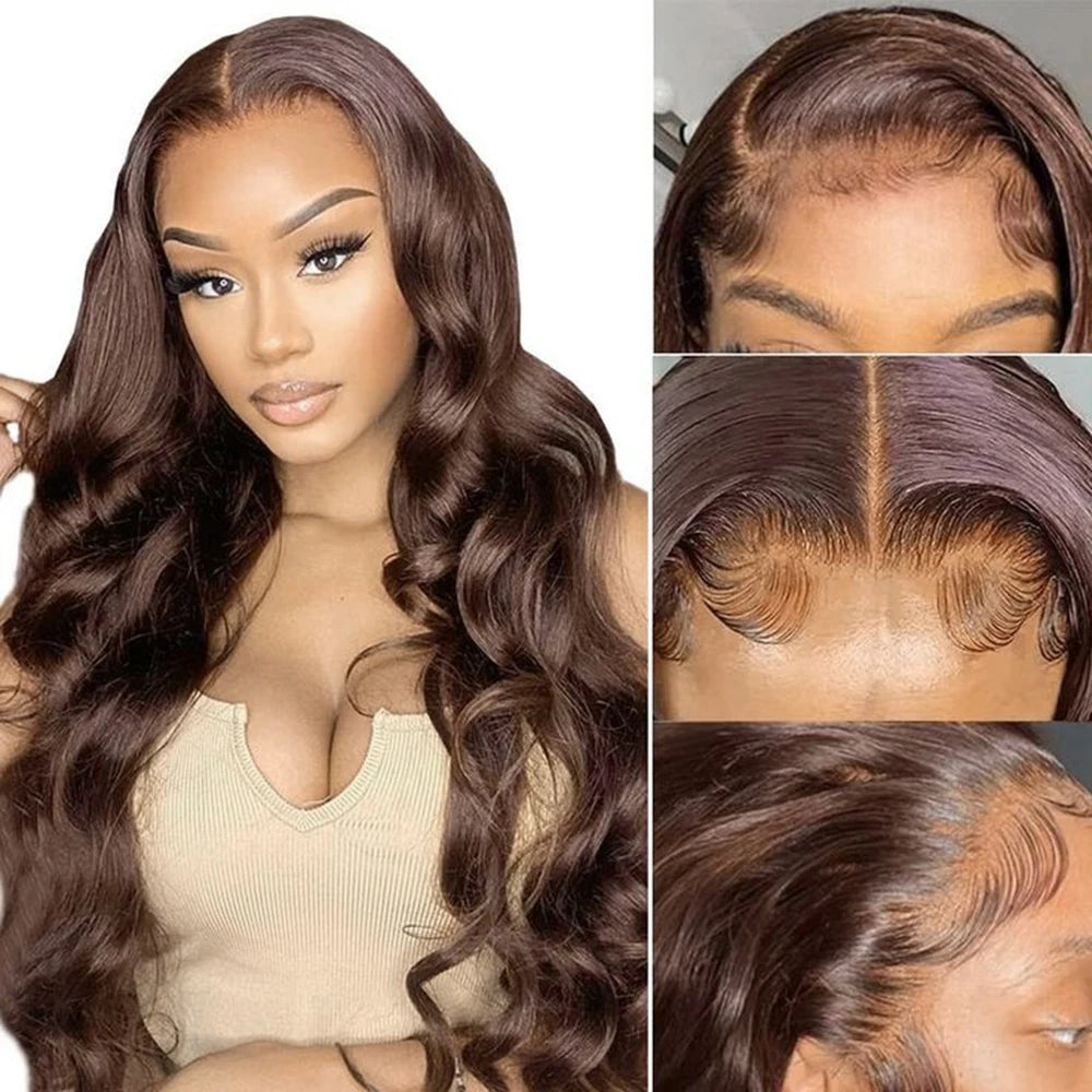 Brown Heat Resistant Fiber13X6 Synthetic Lace Front Wigs For Women Chocolate Brown Body Wave 13X4 Lace Frontal Wig 200% Density
