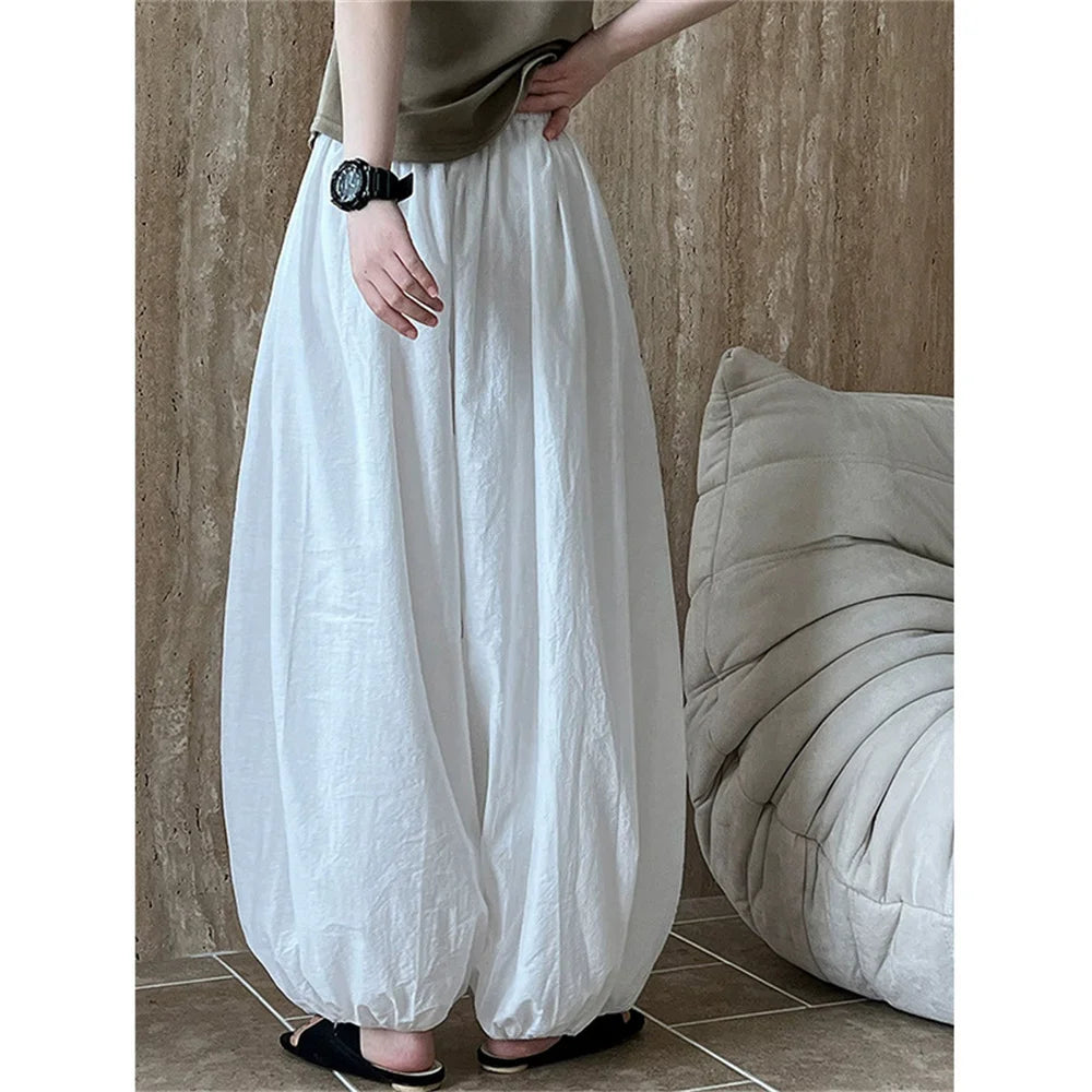 Oversized 2025 New Summer Elegant Fashion Women Lantern Pants Casual Loose Breathable Cotton Wide Leg Pants Women Clothing