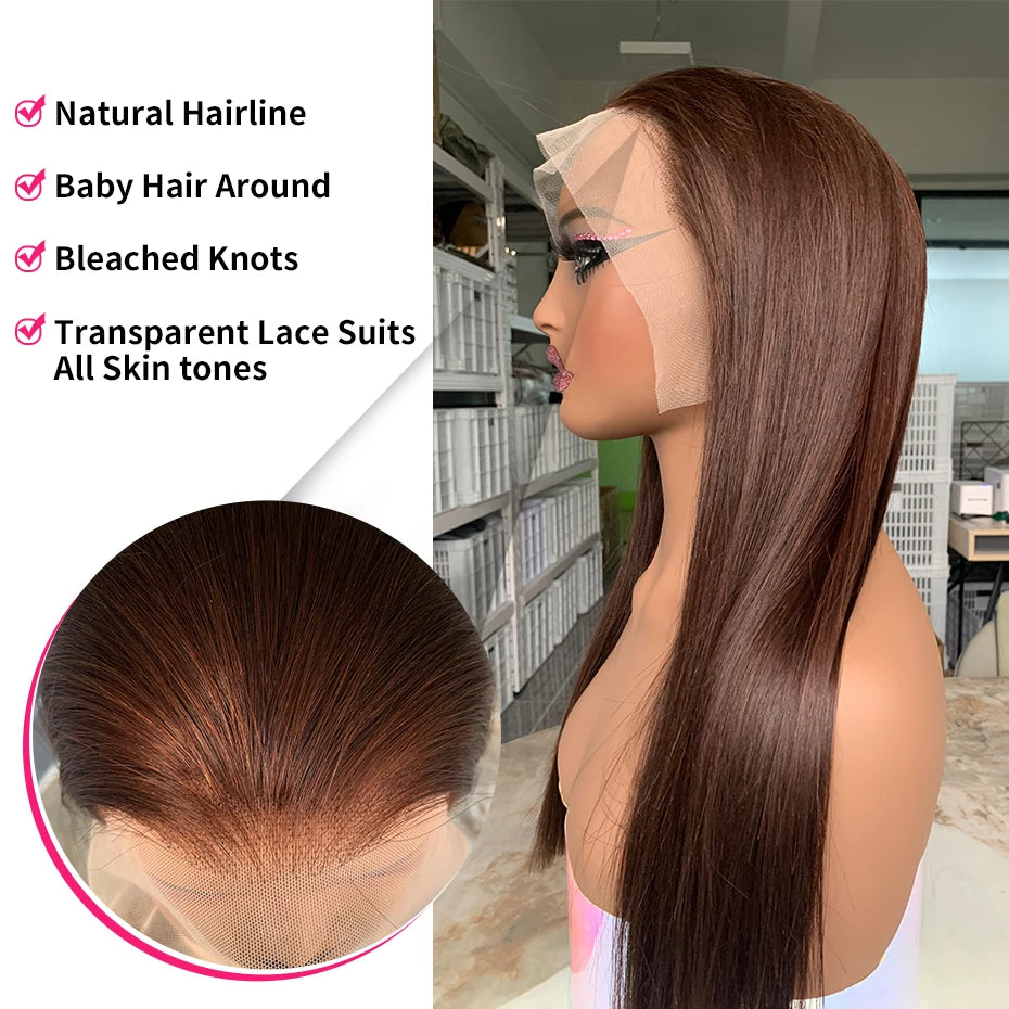 100% Raw Vietnamese Double Drawn 13x4 Bob Human Hair Wig Bone Straight Lace Frontal Human Hair Wigs #2 Brown Colored 250 Density