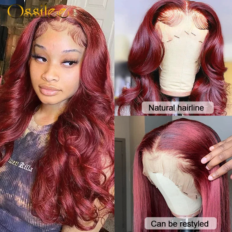 99J Burgundy Body Wave Lace Front Human Hair Wigs 13x4 Lace Frontal Wig Highlight Transparent Lace Wigs for Women Human Hair