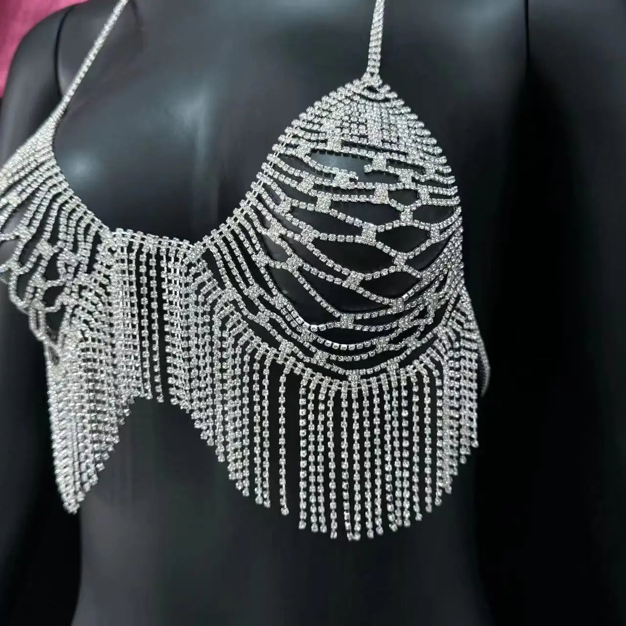 European and American fashion accessories sexy rhinestone bikini bra chain shiny full diamond tassel body chain accessories