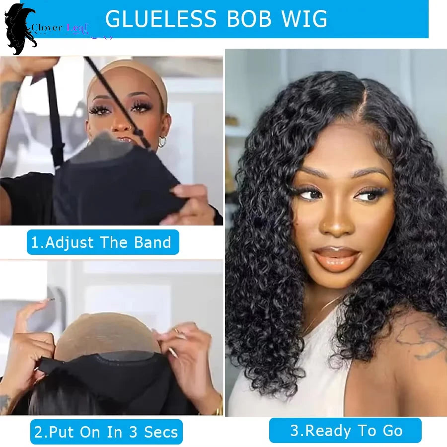 4x4 Water Wave Bob Glueless Wigs Human Hair For Women Deep Curly Human Hair Wig Ready To Go Human Hair Wigs Pre Cut Glueless Wig