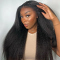 250 Density 13x6 HD Lace Frontal Yaki Straight Glueless Human Kinky Hair Pre Plucked Transparent Perruque Cheveux Humains