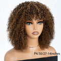 Brazilian Short Curly Human Hair Wig Natural Brown Color Afro Kinky Curly Human Hair Wigs with Bangs Wear To Go Glueless Wig