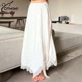 Oymimi Fashion White Lace Skirts For Woman Casual High Waisted Loose Skirts Streetwear Elegant Solid Ankle-Length Skirts Female