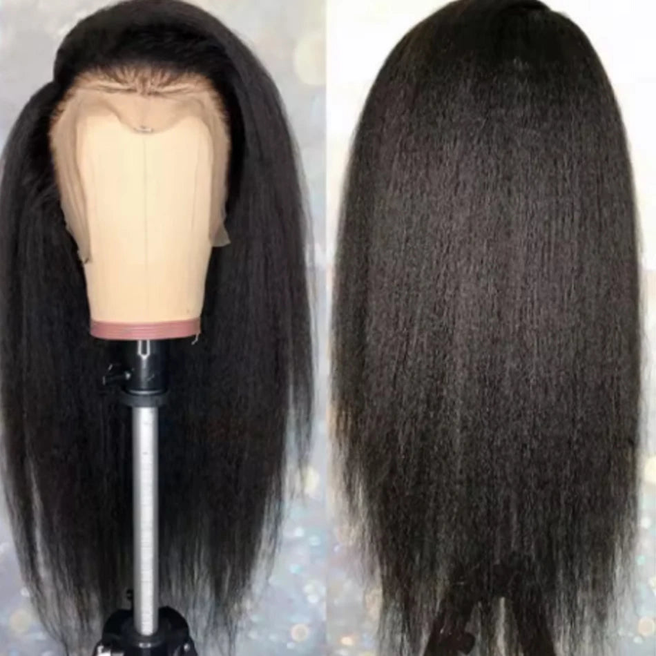 250 Density 13x6 HD Lace Frontal Yaki Straight Glueless Human Kinky Hair Pre Plucked Transparent Perruque Cheveux Humains