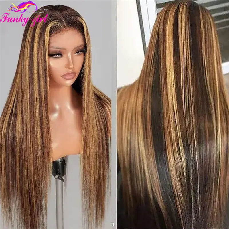 Highlight Glueless Wig 100% Human Hair Wigs Straight Highlight Lace Front Wig Human Hair Wigs For Women Pre Plucked Cheap Wigs