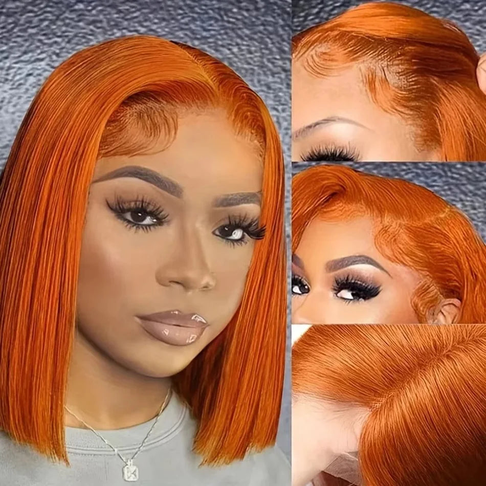 Ginger Orange Short Bob Wig Human Hair 13X4 Lace Front Wig Pre Plucked Brazilian Straight Double Drawn Hair Wigs 10 12 14 Inches