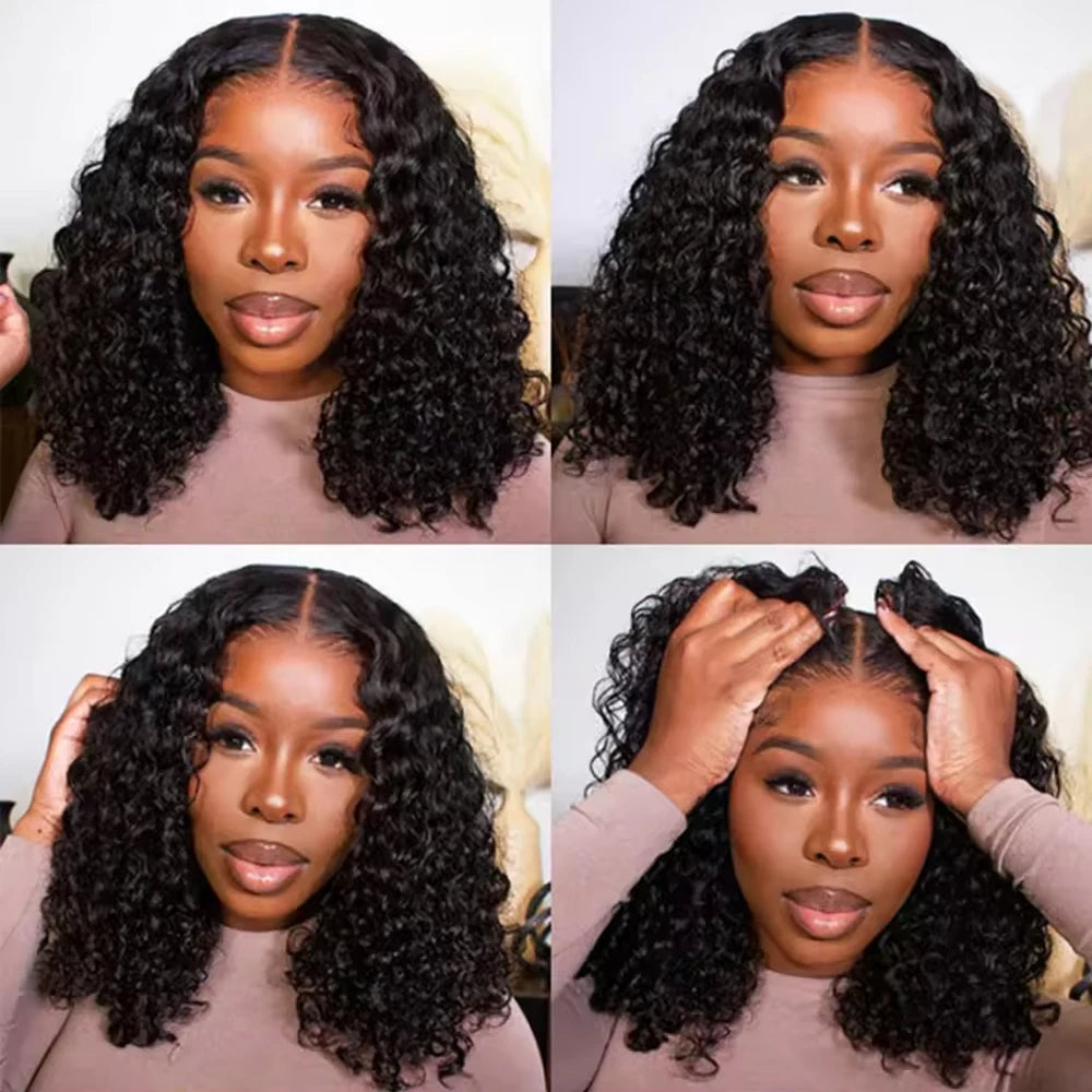 4x4 Water Wave Bob Glueless Wigs Human Hair For Women Deep Curly Human Hair Wig Ready To Go Human Hair Wigs Pre Cut Glueless Wig