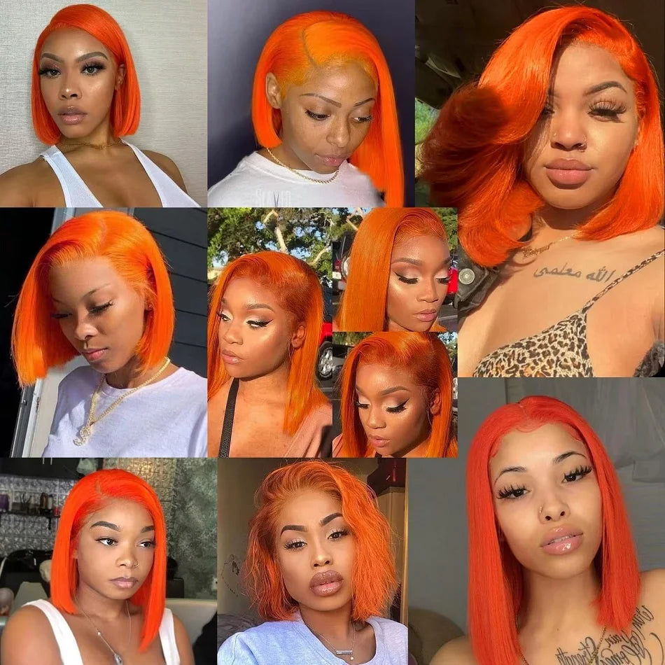 Ginger Orange Short Bob Wig Human Hair 13X4 Lace Front Wig Pre Plucked Brazilian Straight Double Drawn Hair Wigs 10 12 14 Inches