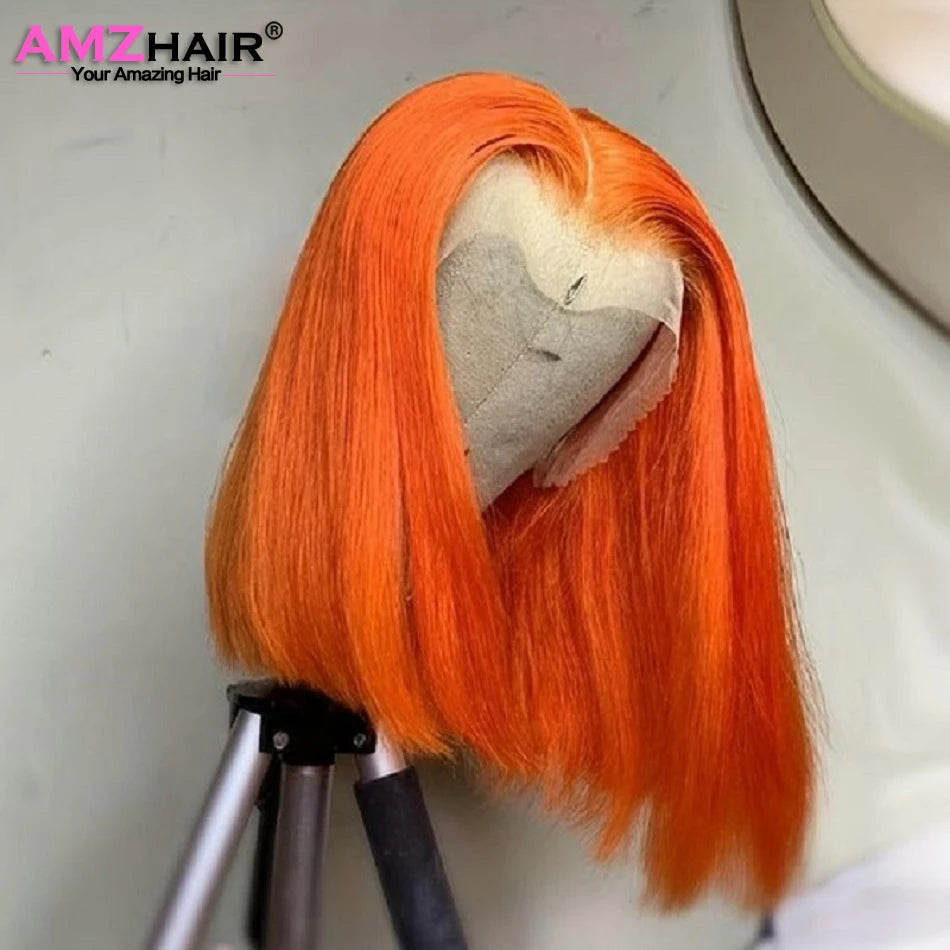 Ginger Orange Short Bob Wig Human Hair 13X4 Lace Front Wig Pre Plucked Brazilian Straight Double Drawn Hair Wigs 10 12 14 Inches