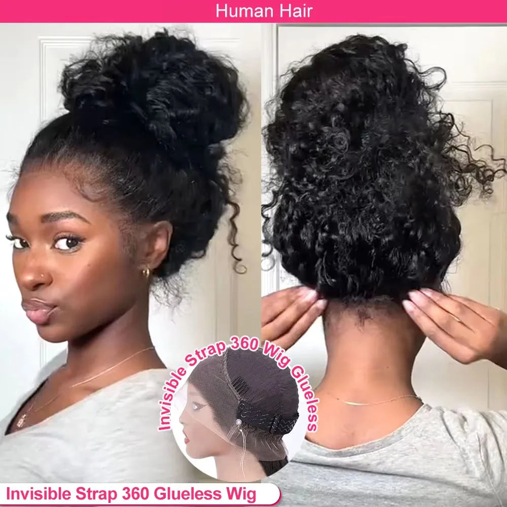 250 Density Deep Wave Frontal Wig Invisible Strap 360 HD Full Lace Glueless Wig 30 Inch Water Wave Lace Front Wig Human Hair
