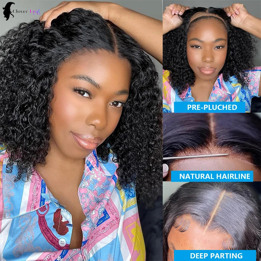 4x4 Water Wave Bob Glueless Wigs Human Hair For Women Deep Curly Human Hair Wig Ready To Go Human Hair Wigs Pre Cut Glueless Wig