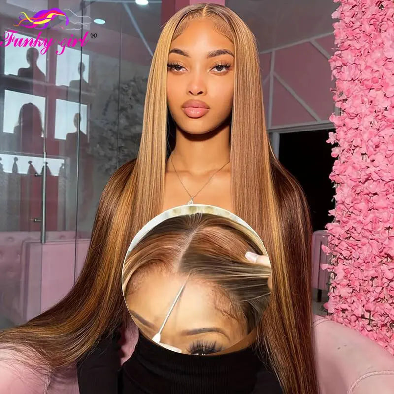 Highlight Glueless Wig 100% Human Hair Wigs Straight Highlight Lace Front Wig Human Hair Wigs For Women Pre Plucked Cheap Wigs