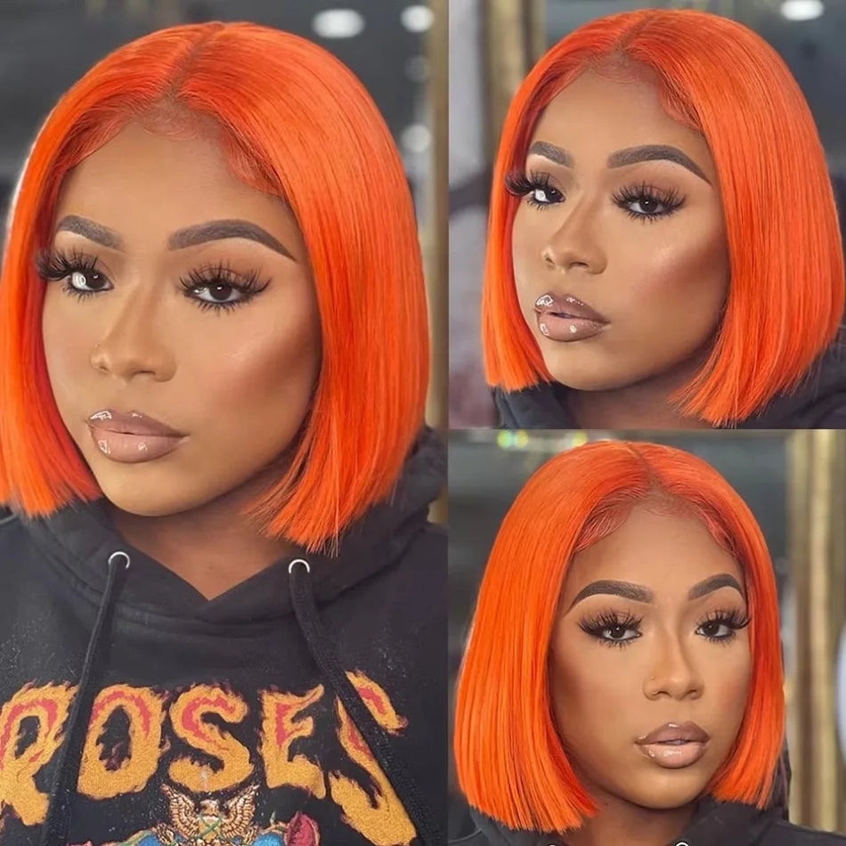 Ginger Orange Short Bob Wig Human Hair 13X4 Lace Front Wig Pre Plucked Brazilian Straight Double Drawn Hair Wigs 10 12 14 Inches