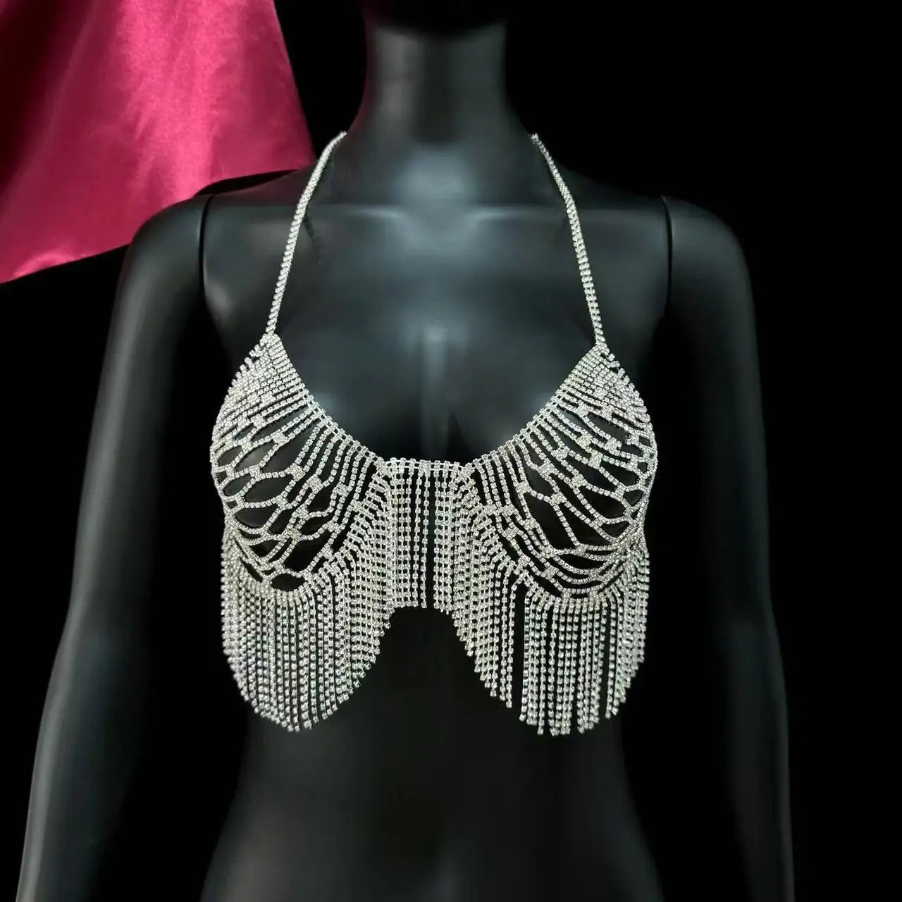 European and American fashion accessories sexy rhinestone bikini bra chain shiny full diamond tassel body chain accessories