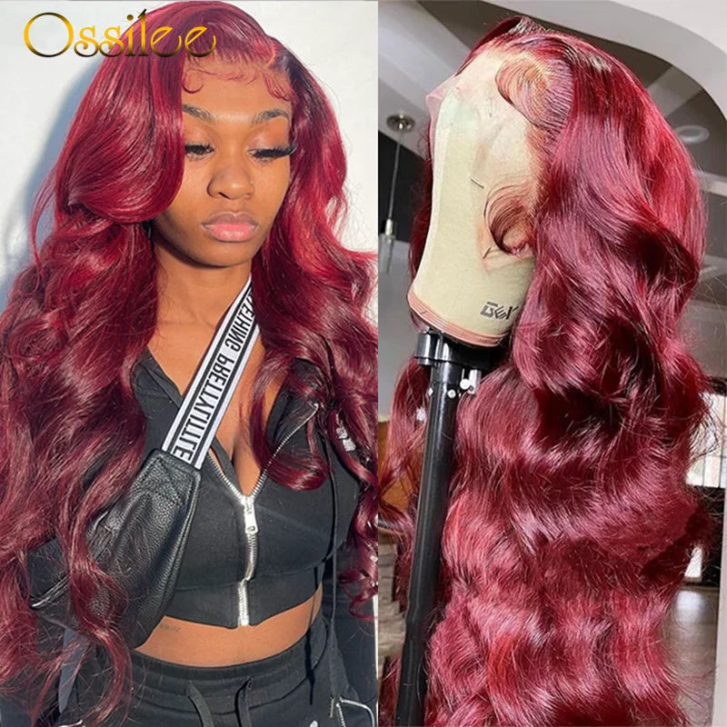 99J Burgundy Body Wave Lace Front Human Hair Wigs 13x4 Lace Frontal Wig Highlight Transparent Lace Wigs for Women Human Hair