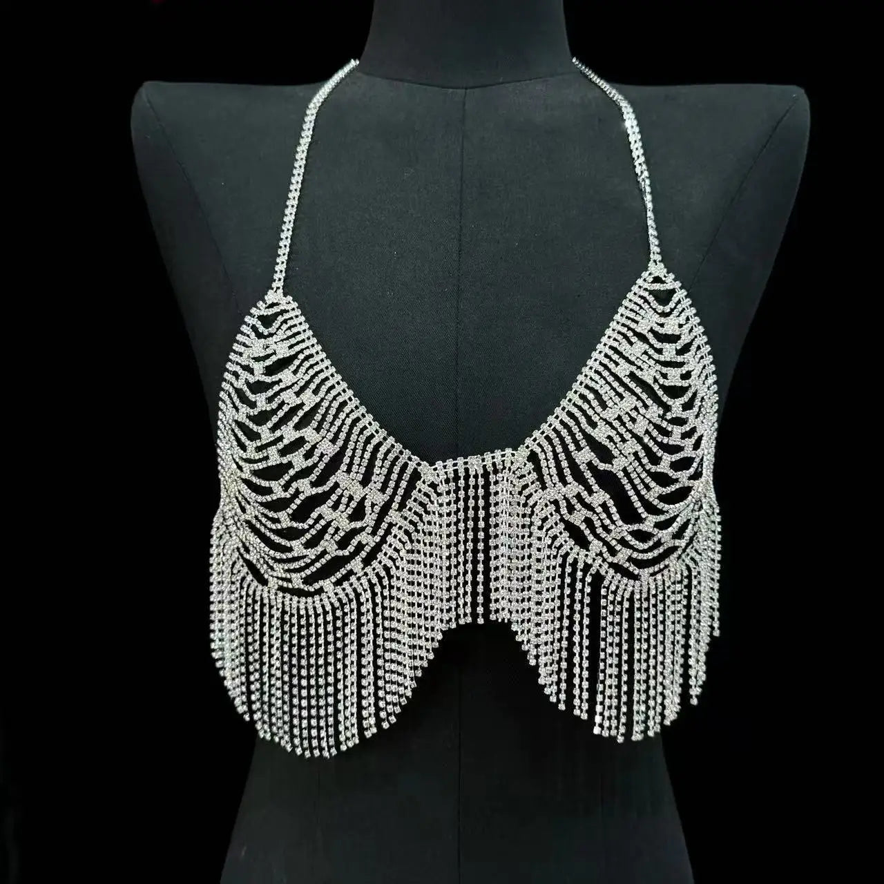 European and American fashion accessories sexy rhinestone bikini bra chain shiny full diamond tassel body chain accessories