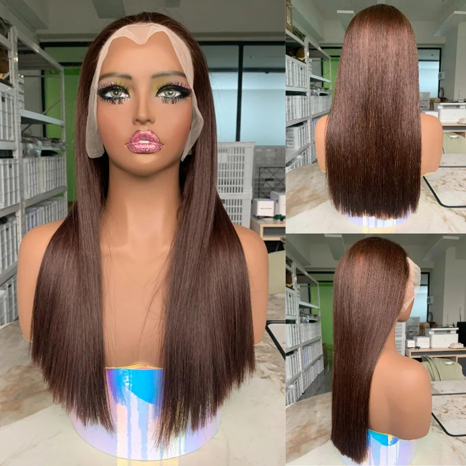 100% Raw Vietnamese Double Drawn 13x4 Bob Human Hair Wig Bone Straight Lace Frontal Human Hair Wigs #2 Brown Colored 250 Density