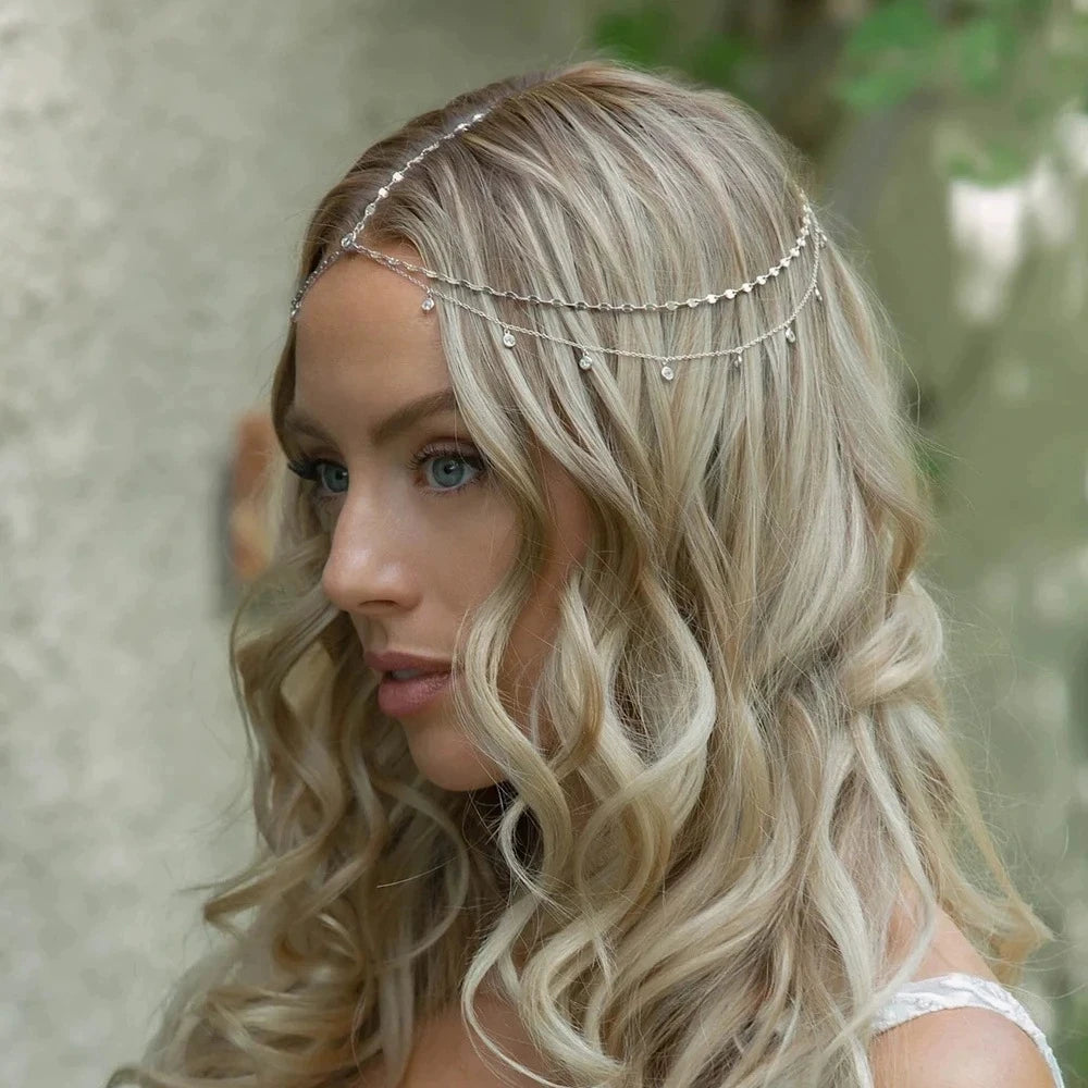 Fashion Boho Crystal Head Chain Wedding Hair Accessories Elegant Headpiece Bling Bridal Forehead Chain Indian Jewelry Gifts