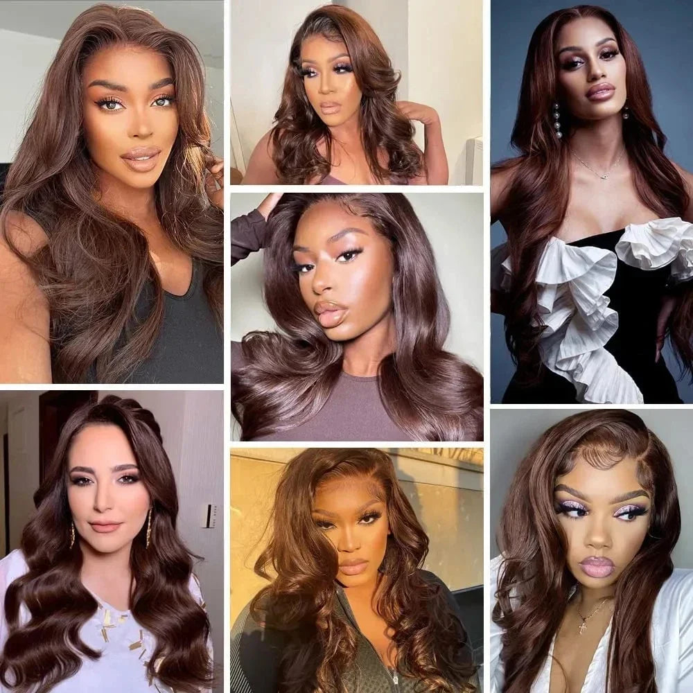 Brown Heat Resistant Fiber13X6 Synthetic Lace Front Wigs For Women Chocolate Brown Body Wave 13X4 Lace Frontal Wig 200% Density