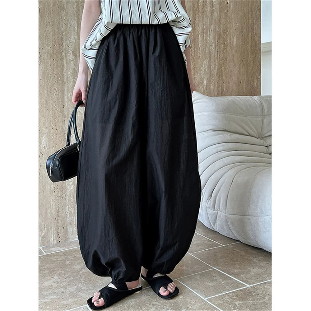 Oversized 2025 New Summer Elegant Fashion Women Lantern Pants Casual Loose Breathable Cotton Wide Leg Pants Women Clothing