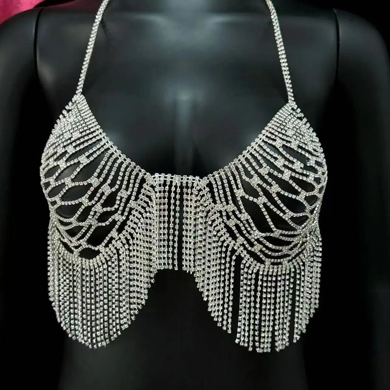 European and American fashion accessories sexy rhinestone bikini bra chain shiny full diamond tassel body chain accessories
