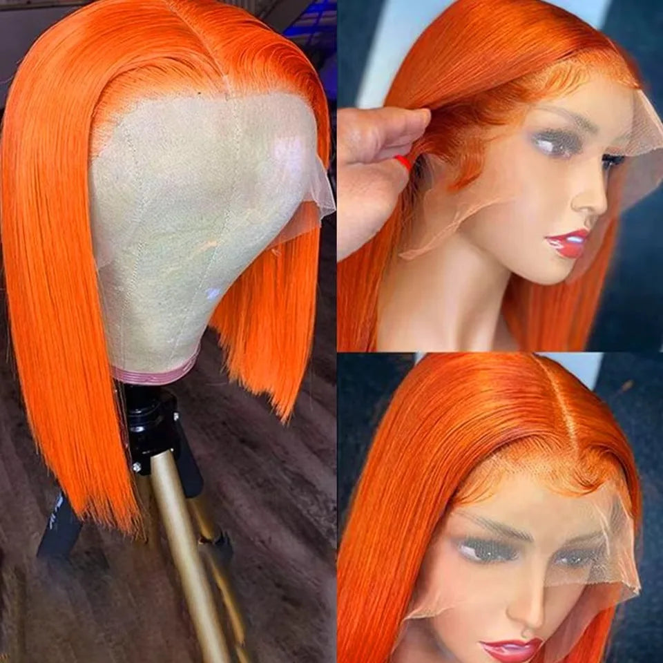 Ginger Orange Short Bob Wig Human Hair 13X4 Lace Front Wig Pre Plucked Brazilian Straight Double Drawn Hair Wigs 10 12 14 Inches