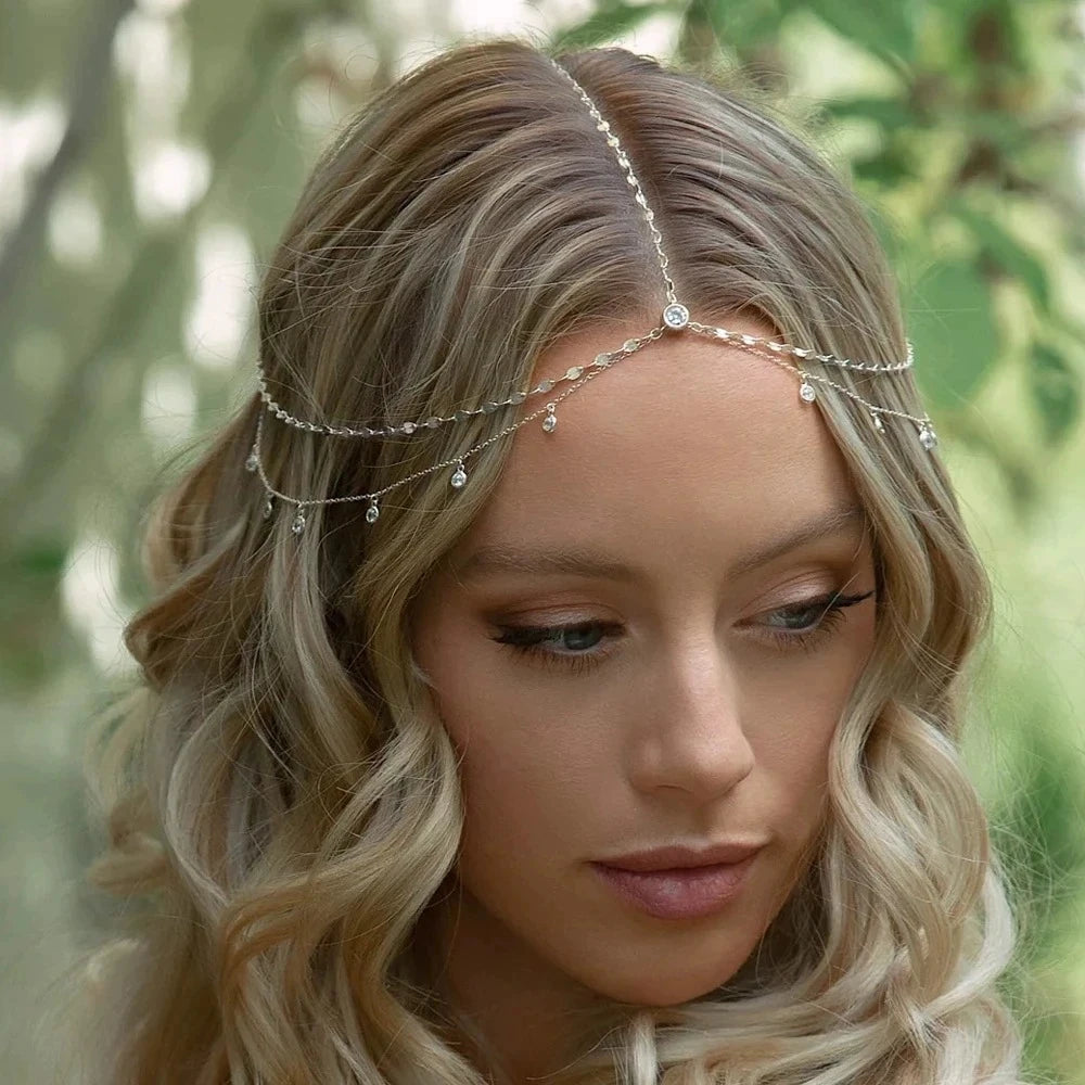 Fashion Boho Crystal Head Chain Wedding Hair Accessories Elegant Headpiece Bling Bridal Forehead Chain Indian Jewelry Gifts