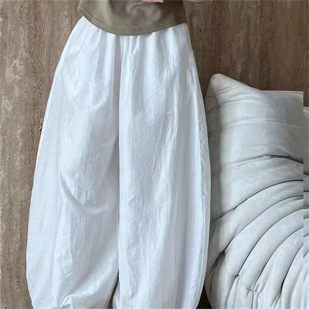Oversized 2025 New Summer Elegant Fashion Women Lantern Pants Casual Loose Breathable Cotton Wide Leg Pants Women Clothing