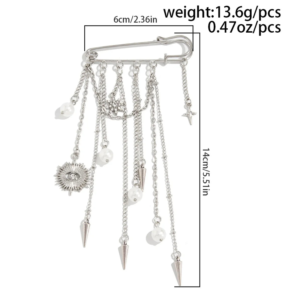 Fashion Evil Eye Pearl Brooch Detachable Tassel Fixed Clothes Pin Waist Buckle Button Clasps Trouser Leg Decorative