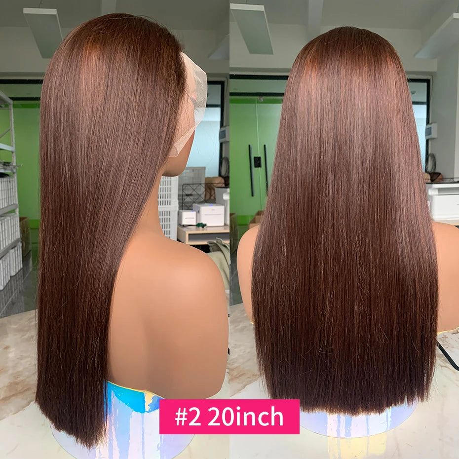 100% Raw Vietnamese Double Drawn 13x4 Bob Human Hair Wig Bone Straight Lace Frontal Human Hair Wigs #2 Brown Colored 250 Density