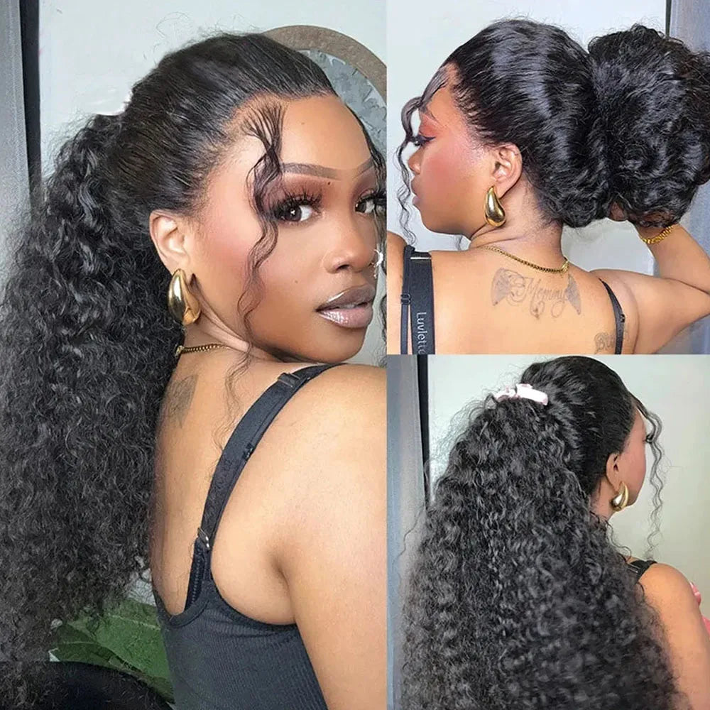 250 Density Deep Wave Frontal Wig Invisible Strap 360 HD Full Lace Glueless Wig 30 Inch Water Wave Lace Front Wig Human Hair