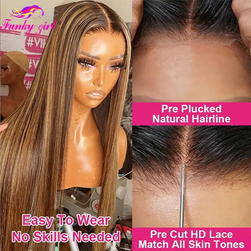 Highlight Glueless Wig 100% Human Hair Wigs Straight Highlight Lace Front Wig Human Hair Wigs For Women Pre Plucked Cheap Wigs
