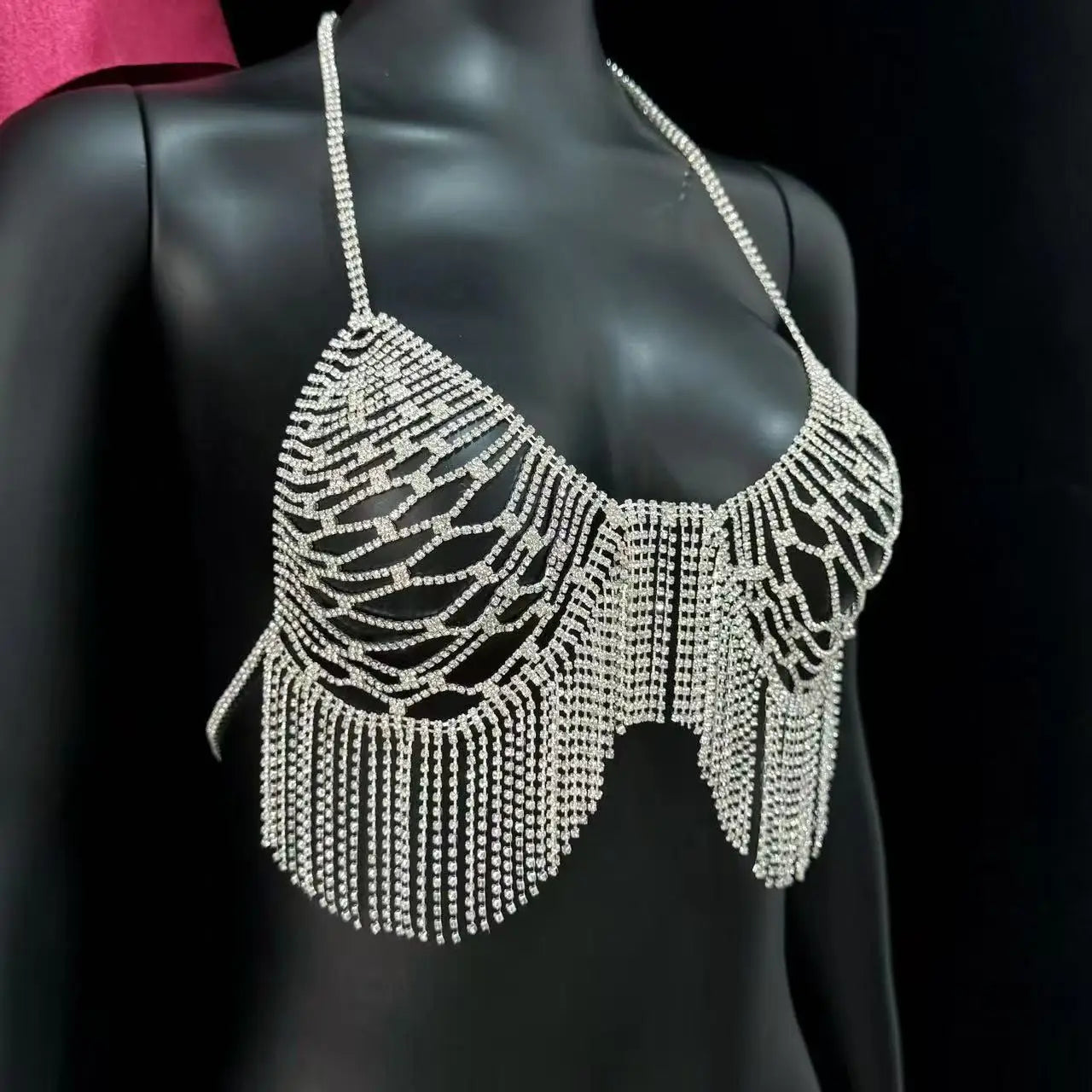 European and American fashion accessories sexy rhinestone bikini bra chain shiny full diamond tassel body chain accessories