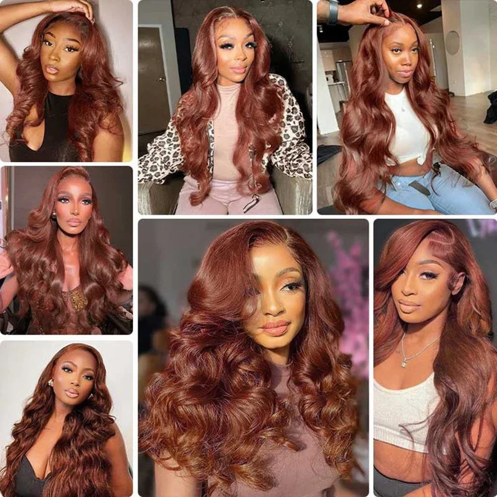 13x6 Reddish Brown Women's Wigs Synthetic Lace Front Wig Red Body Wave Lace Frontal Wig Glueless Pre Plucked With Baby Hair Wig
