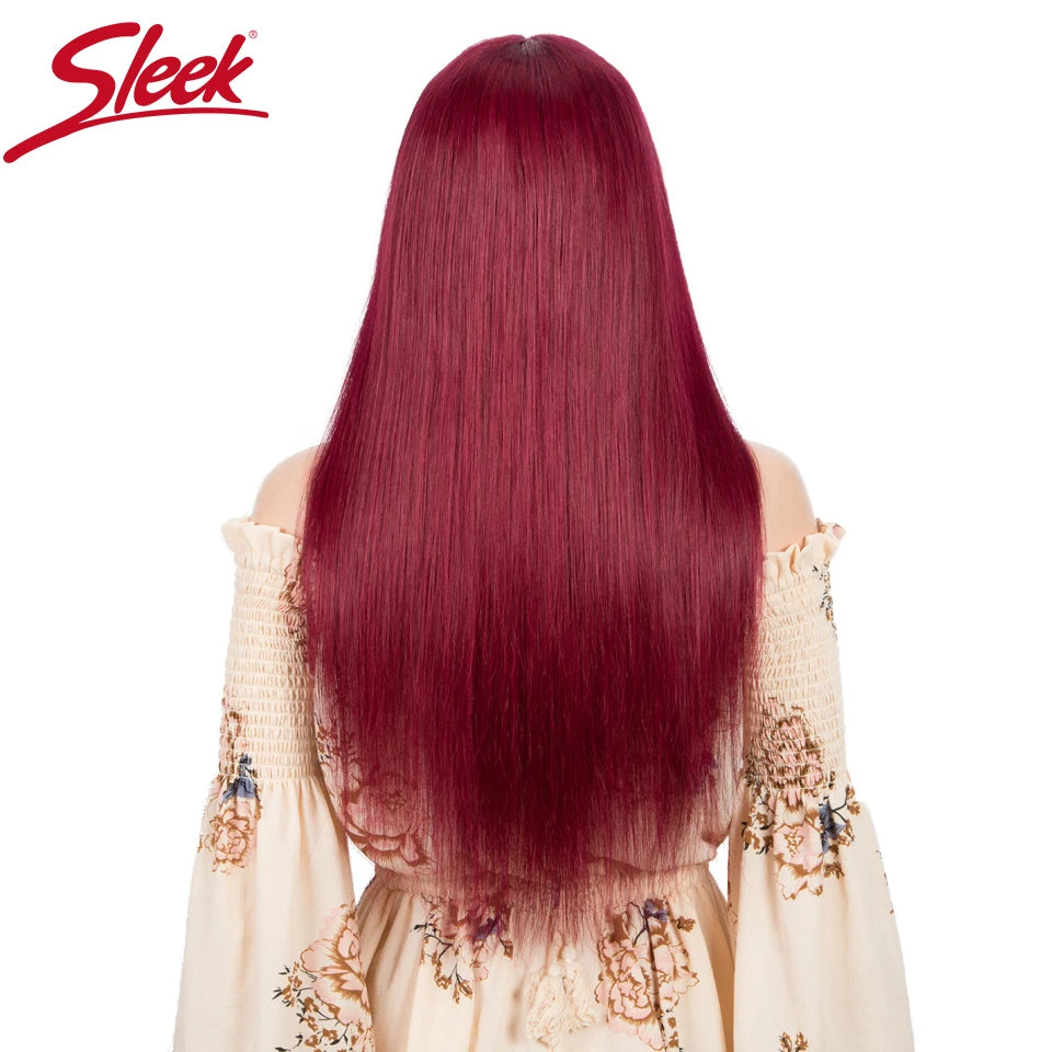Sleek Red Human Hair Wigs 28 Inch Long Straight Hair Wig With Bangs For Women Colored Brazilian Hair Wig Red Cosplay Bob Wig