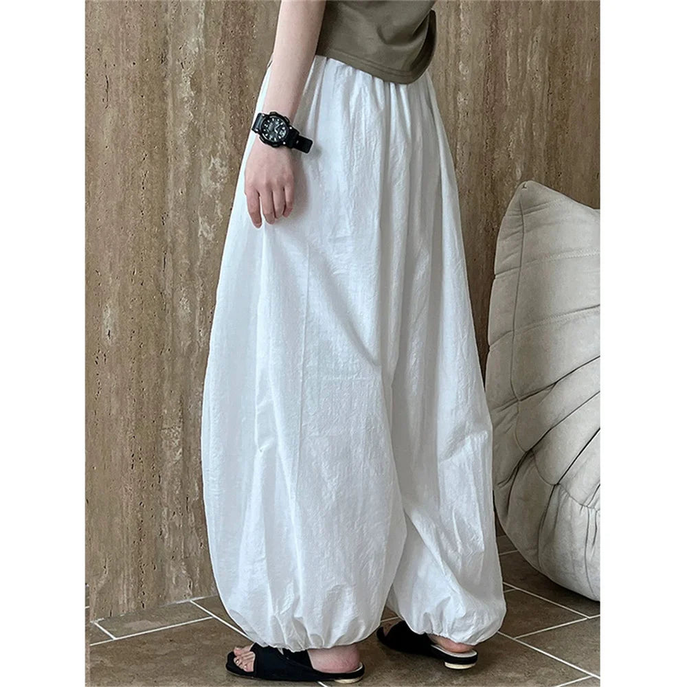 Oversized 2025 New Summer Elegant Fashion Women Lantern Pants Casual Loose Breathable Cotton Wide Leg Pants Women Clothing