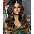 Natural Human Hair V Part Wig for Black Women Adjustable Honey Brown Balayage Loose Wave1*4Size U Part Wigs with Clips Easy Wear