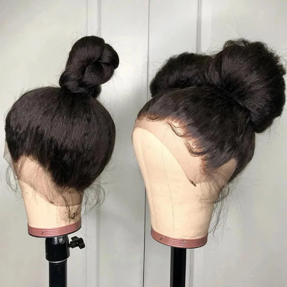 250 Density 13x6 HD Lace Frontal Yaki Straight Glueless Human Kinky Hair Pre Plucked Transparent Perruque Cheveux Humains