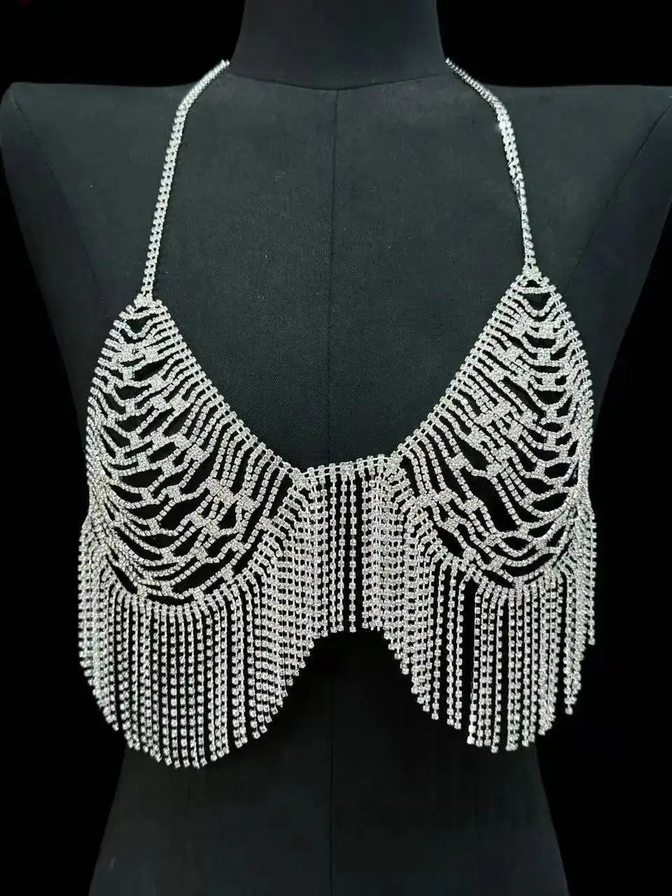 European and American fashion accessories sexy rhinestone bikini bra chain shiny full diamond tassel body chain accessories